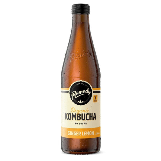 Remedy Kombucha Ginger Lemon Bottle 330mL x12-Beverages-Remedy-iPantry-australia
