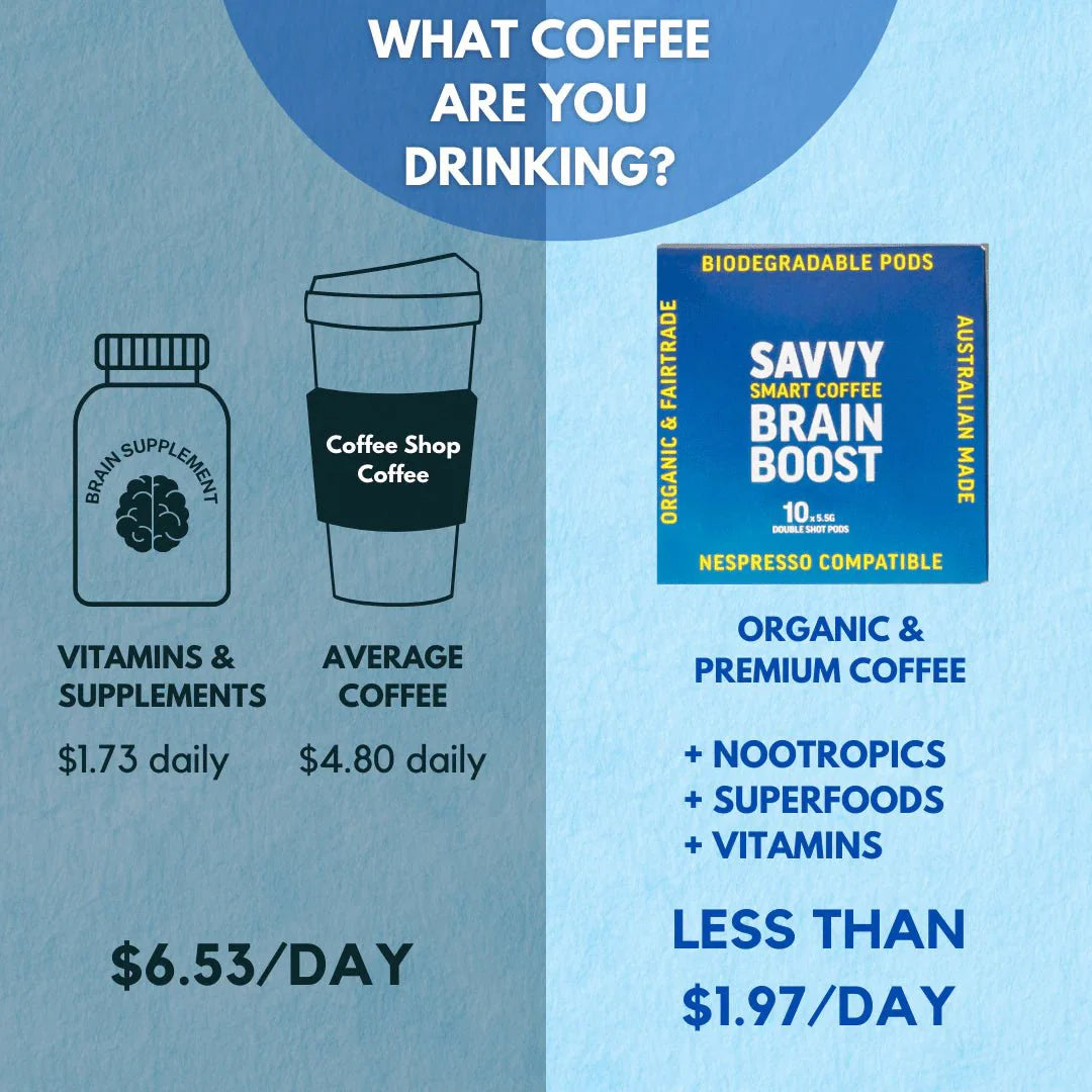 Savvy Coffee Pods with nootropics - 10 x Double Shot Compostable - SAVVY